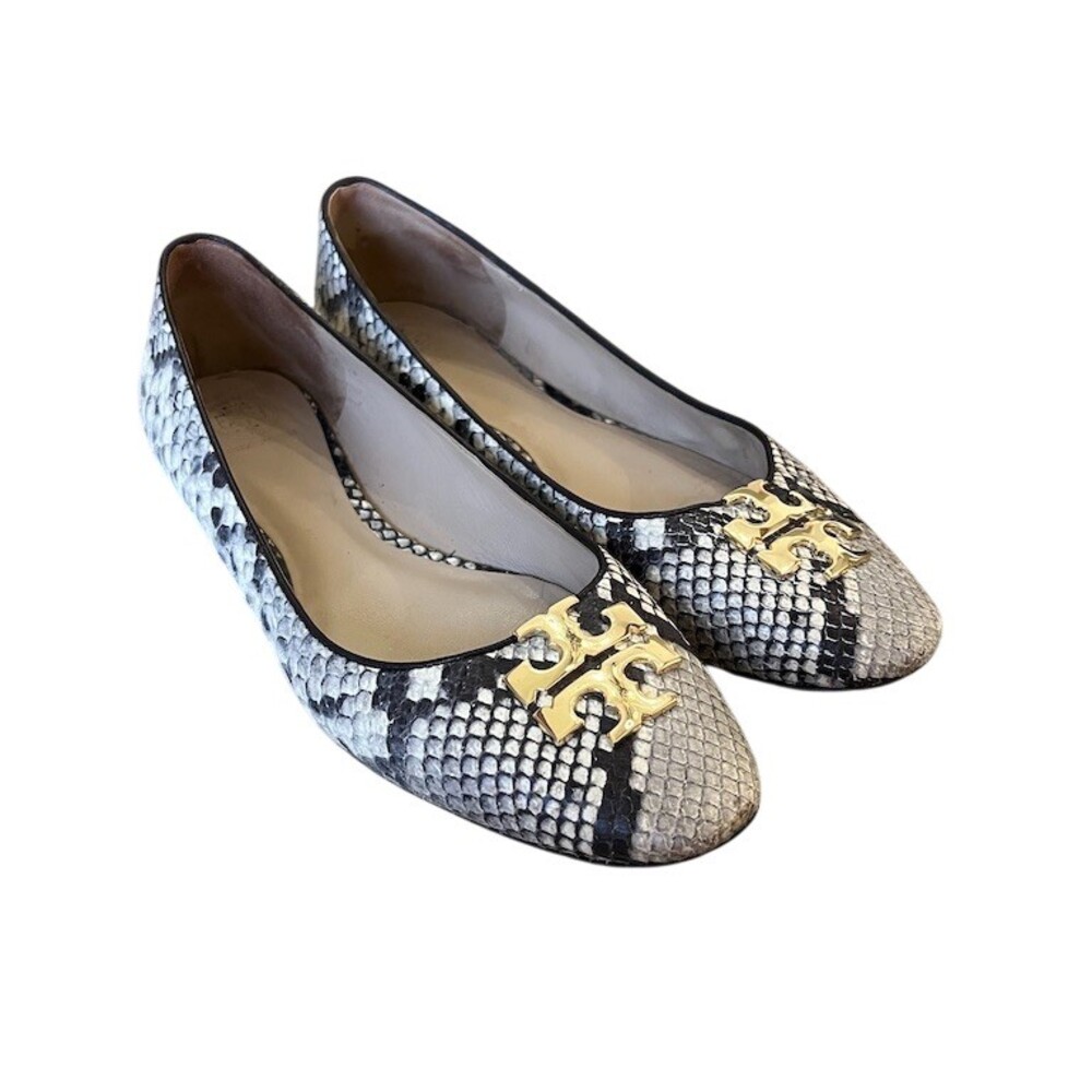 Tory Burch Georgia Ballet Flats Womens Size 10 Snake Print Gold Logo
